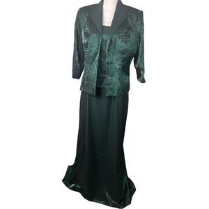 New Alex Evenings 2 Piece Green Dress Jacket Set Wedding Formal Large 12/14